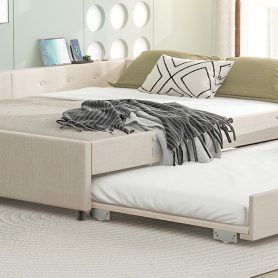 Queen Size Upholstered Platform Bed with USB and Twin Size Trundle 17 Queen Size Upholstered Platform Bed with USB and Twin Size Trundle