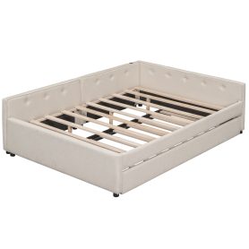 Full Size Upholstered Platform Bed with USB and Twin Size Trundle