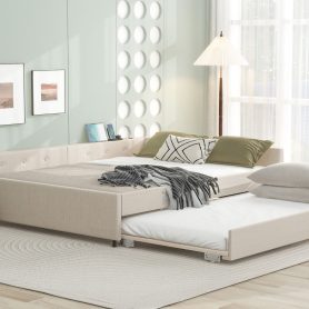 Queen Size Upholstered Platform Bed with USB and Twin Size Trundle 16 Queen Size Upholstered Platform Bed with USB and Twin Size Trundle