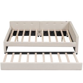 Queen Size Upholstered Platform Bed with USB and Twin Size Trundle 21 Queen Size Upholstered Platform Bed with USB and Twin Size Trundle