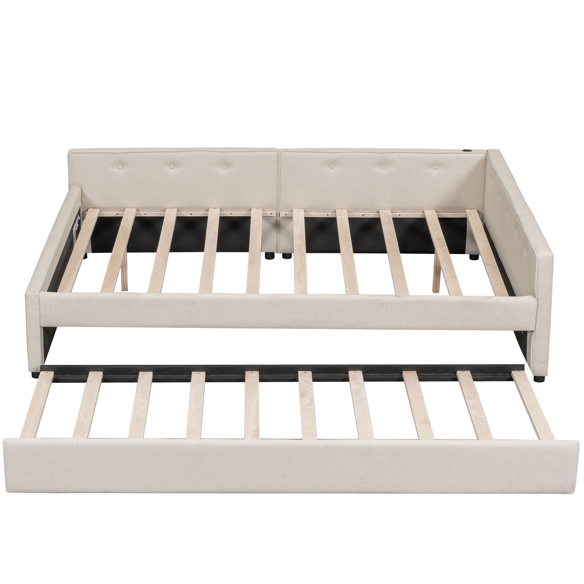 Queen Size Upholstered Platform Bed with USB and Twin Size Trundle 11 Queen Size Upholstered Platform Bed with USB and Twin Size Trundle