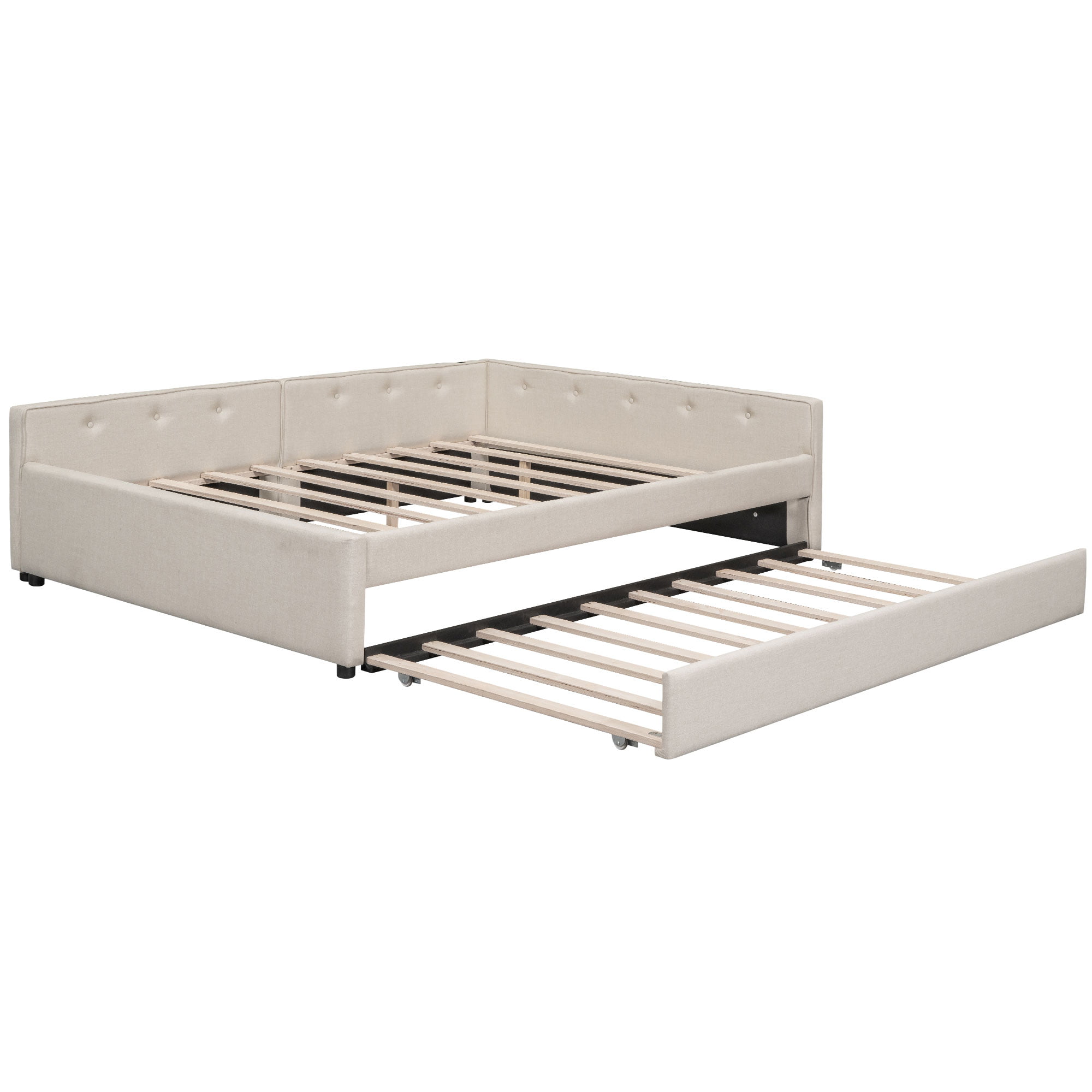 Queen Size Upholstered Platform Bed with USB and Twin Size Trundle 13 Queen Size Upholstered Platform Bed with USB and Twin Size Trundle