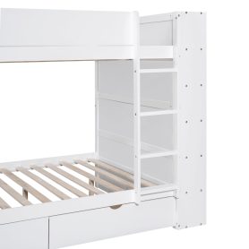 Full over Full Bunk Bed With 2 Drawers and Multi-layer Cabinet