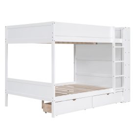 Full over Full Bunk Bed With 2 Drawers and Multi-layer Cabinet