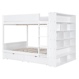 Full over Full Bunk Bed With 2 Drawers and Multi-layer Cabinet