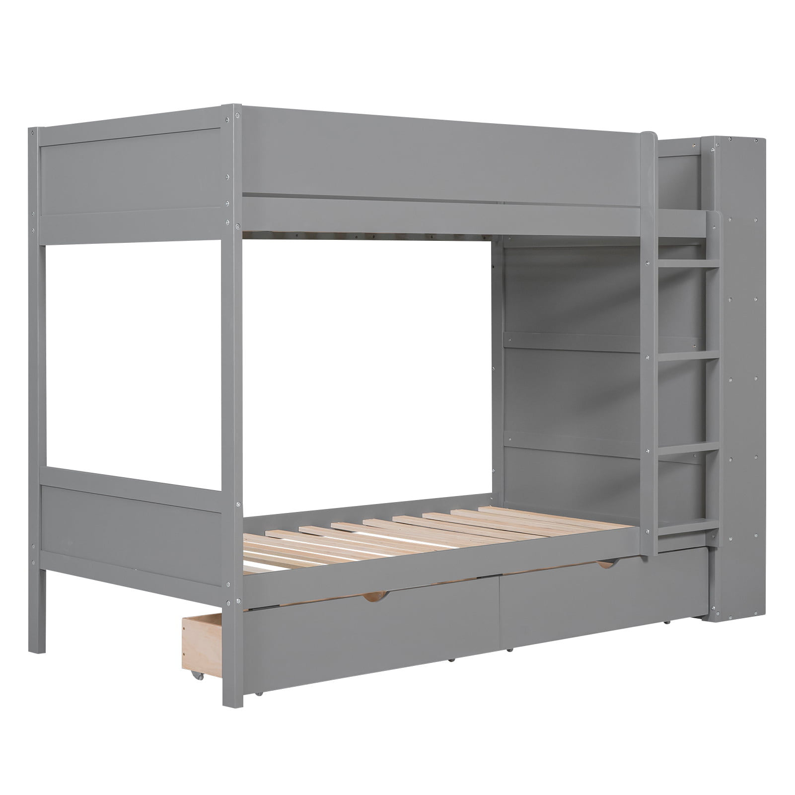 Twin Over Twin Bunk Bed With 2 Drawers And Multi-layer Cabinet 10 Twin Over Twin Bunk Bed With 2 Drawers And Multi-layer Cabinet