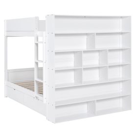 Full over Full Bunk Bed With 2 Drawers and Multi-layer Cabinet