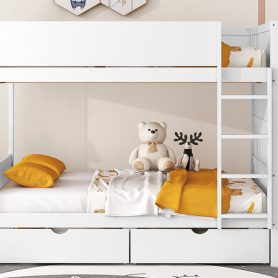 Full over Full Bunk Bed With 2 Drawers and Multi-layer Cabinet