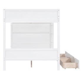 Full over Full Bunk Bed With 2 Drawers and Multi-layer Cabinet