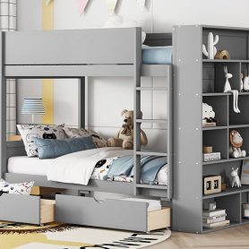 Twin Over Twin Bunk Bed With 2 Drawers And Multi-layer Cabinet 40 Twin Over Twin Bunk Bed With 2 Drawers And Multi-layer Cabinet