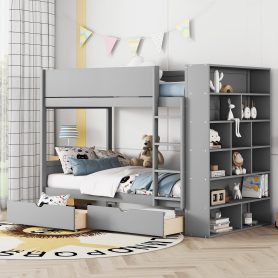 Twin Over Twin Bunk Bed With 2 Drawers And Multi-layer Cabinet