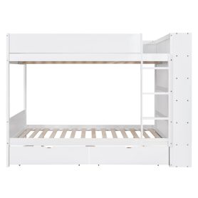 Full over Full Bunk Bed With 2 Drawers and Multi-layer Cabinet