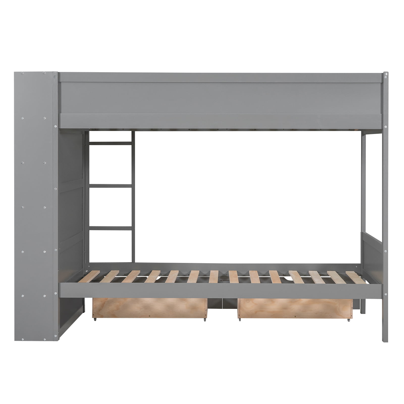 Twin Over Twin Bunk Bed With 2 Drawers And Multi-layer Cabinet 9 Twin Over Twin Bunk Bed With 2 Drawers And Multi-layer Cabinet