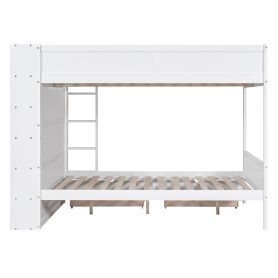 Full over Full Bunk Bed With 2 Drawers and Multi-layer Cabinet