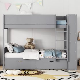 Twin Over Twin Bunk Bed With 2 Drawers And Multi-layer Cabinet 23 Twin Over Twin Bunk Bed With 2 Drawers And Multi-layer Cabinet