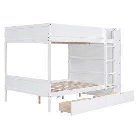 Full over Full Bunk Bed With 2 Drawers and Multi-layer Cabinet