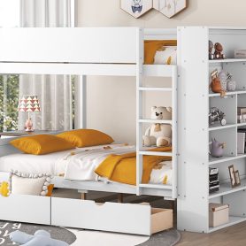 Full over Full Bunk Bed With 2 Drawers and Multi-layer Cabinet