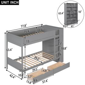 Twin Over Twin Bunk Bed With 2 Drawers And Multi-layer Cabinet 27 Twin Over Twin Bunk Bed With 2 Drawers And Multi-layer Cabinet