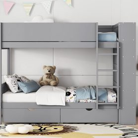 Twin Over Twin Bunk Bed With 2 Drawers And Multi-layer Cabinet 39 Twin Over Twin Bunk Bed With 2 Drawers And Multi-layer Cabinet