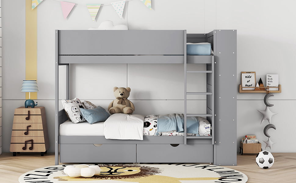 Twin Over Twin Bunk Bed With 2 Drawers And Multi-layer Cabinet 20 Twin Over Twin Bunk Bed With 2 Drawers And Multi-layer Cabinet