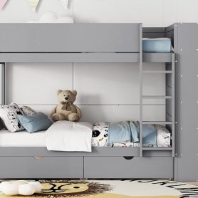 Twin Over Twin Bunk Bed With 2 Drawers And Multi-layer Cabinet 41 Twin Over Twin Bunk Bed With 2 Drawers And Multi-layer Cabinet