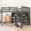 Full Size Loft Bed with 8 Open Storage Shelves and Built-in Ladder