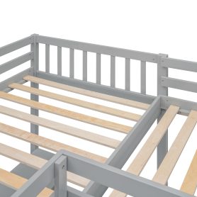 Wood Twin Size L-Shaped Loft Bed with Ladder and 2 Built-in L-Shaped Desks
