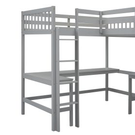 Wood Twin Size L-Shaped Loft Bed with Ladder and 2 Built-in L-Shaped Desks