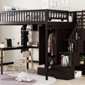Full Size Loft Bed With Bookshelf, Staircase, Desk and Wardrobe 34 Full Size Loft Bed With Bookshelf, Staircase, Desk and Wardrobe