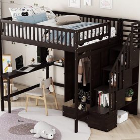 Full Size Loft Bed With Bookshelf, Staircase, Desk and Wardrobe 35 Full Size Loft Bed With Bookshelf, Staircase, Desk and Wardrobe