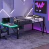 Gaming Mid Loft Bed With Desk and LED, Twin Size 1 Gaming Mid Loft Bed With Desk and LED, Twin Size