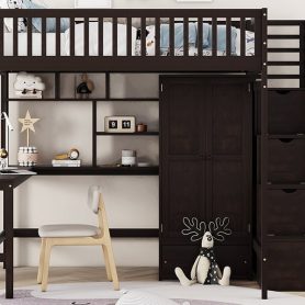 Full Size Loft Bed With Bookshelf, Staircase, Desk and Wardrobe 38 Full Size Loft Bed With Bookshelf, Staircase, Desk and Wardrobe