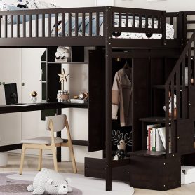 Full Size Loft Bed With Bookshelf, Staircase, Desk and Wardrobe 37 Full Size Loft Bed With Bookshelf, Staircase, Desk and Wardrobe