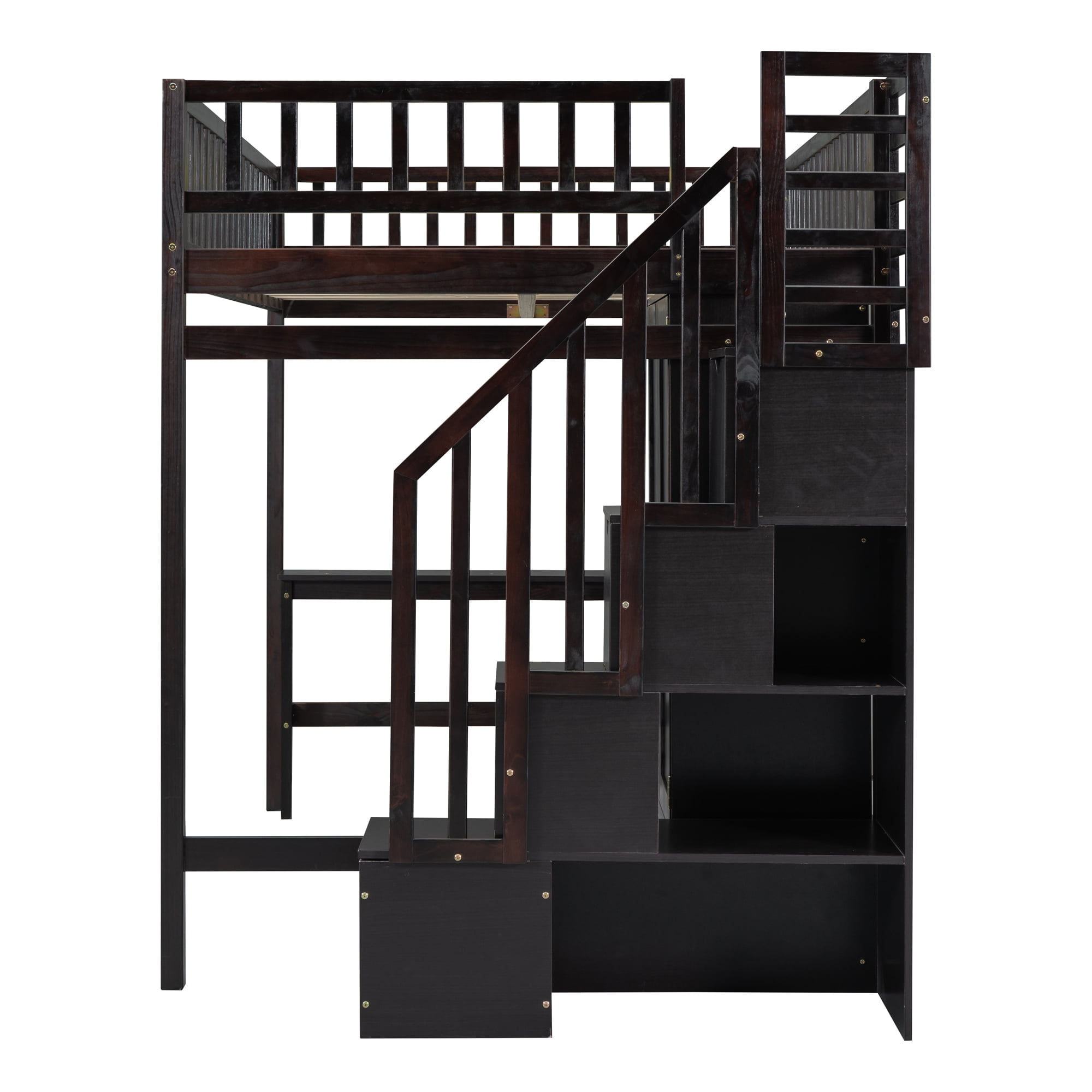 Full Size Loft Bed With Bookshelf, Staircase, Desk and Wardrobe 13 Full Size Loft Bed With Bookshelf, Staircase, Desk and Wardrobe