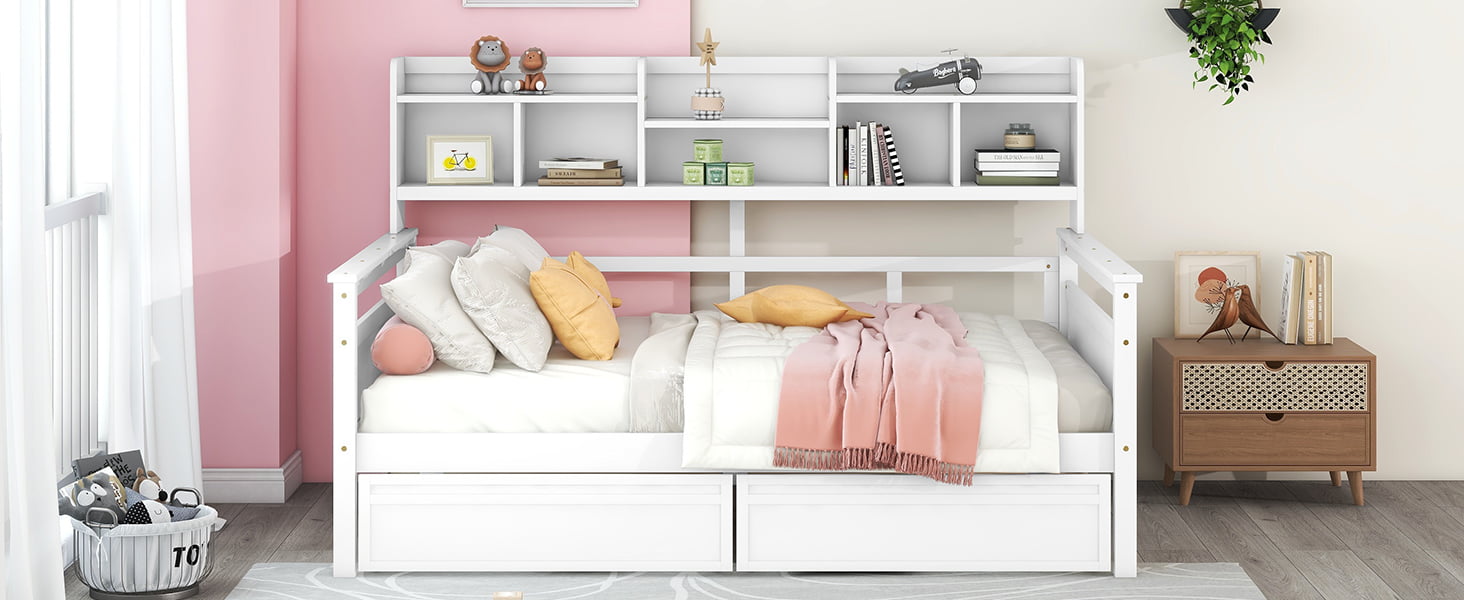 Full Size Daybed With Bedside Shelves And Two Drawers 18 Full Size Daybed With Bedside Shelf And Two Drawers