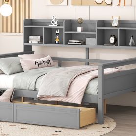 Full Size Daybed With Bedside Shelf And Two Drawers