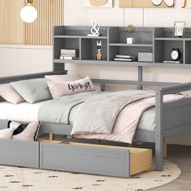 Full Size Daybed With Bedside Shelf And Two Drawers