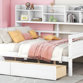 Full Size Daybed With Bedside Shelves And Two Drawers 32 Full Size Daybed With Bedside Shelf And Two Drawers