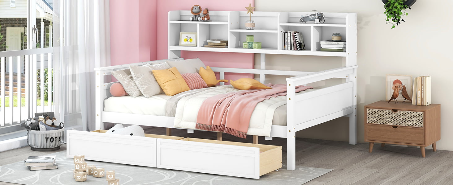 Full Size Daybed With Bedside Shelves And Two Drawers 17 Full Size Daybed With Bedside Shelf And Two Drawers