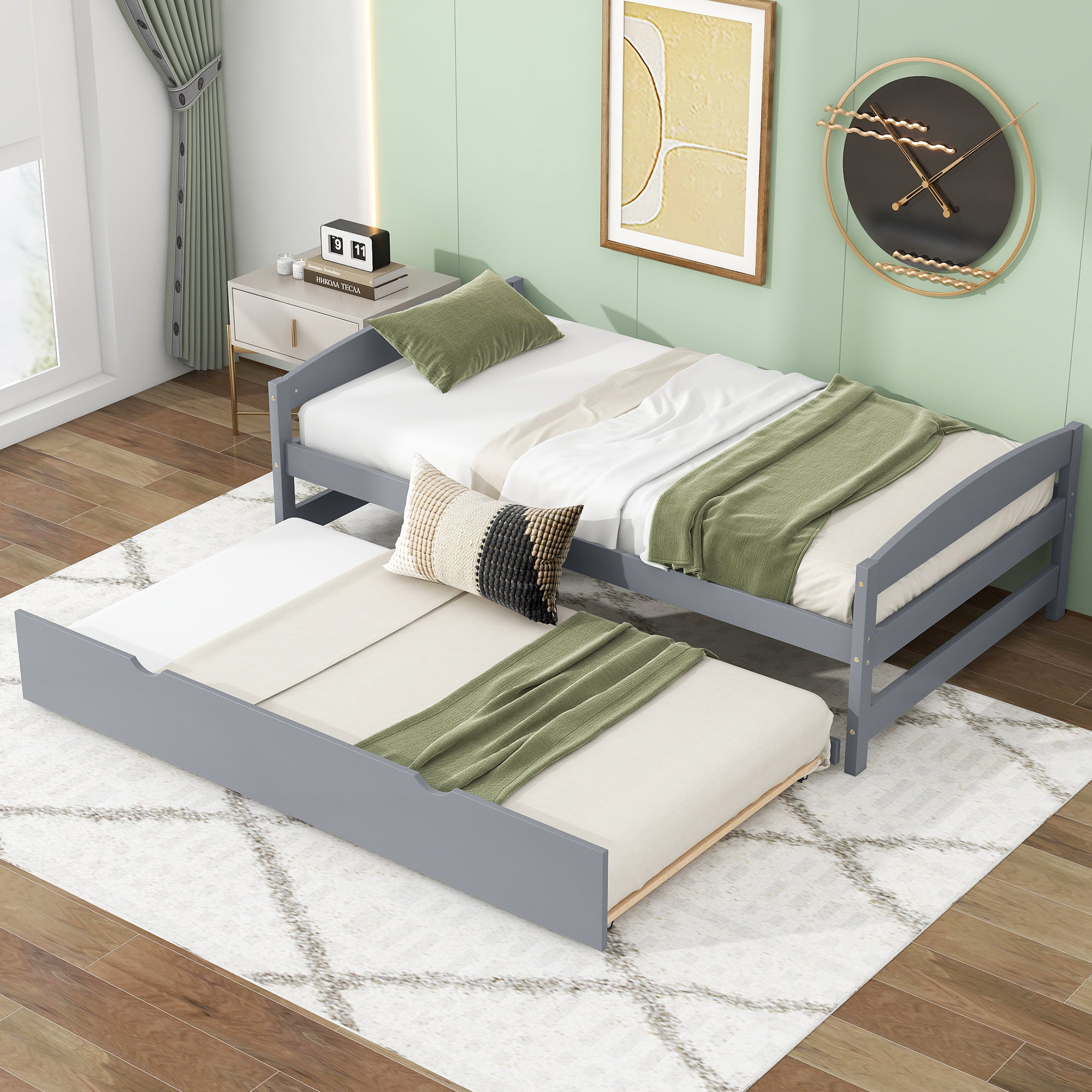 Twin Size Platform Bed with Twin Size Trundle