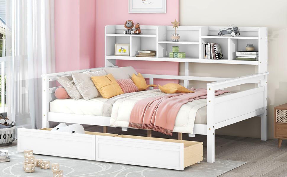 Full Size Daybed With Bedside Shelves And Two Drawers 15 Full Size Daybed With Bedside Shelf And Two Drawers