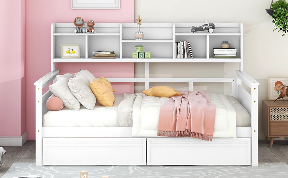 Full Size Daybed With Bedside Shelves And Two Drawers 16 Full Size Daybed With Bedside Shelf And Two Drawers