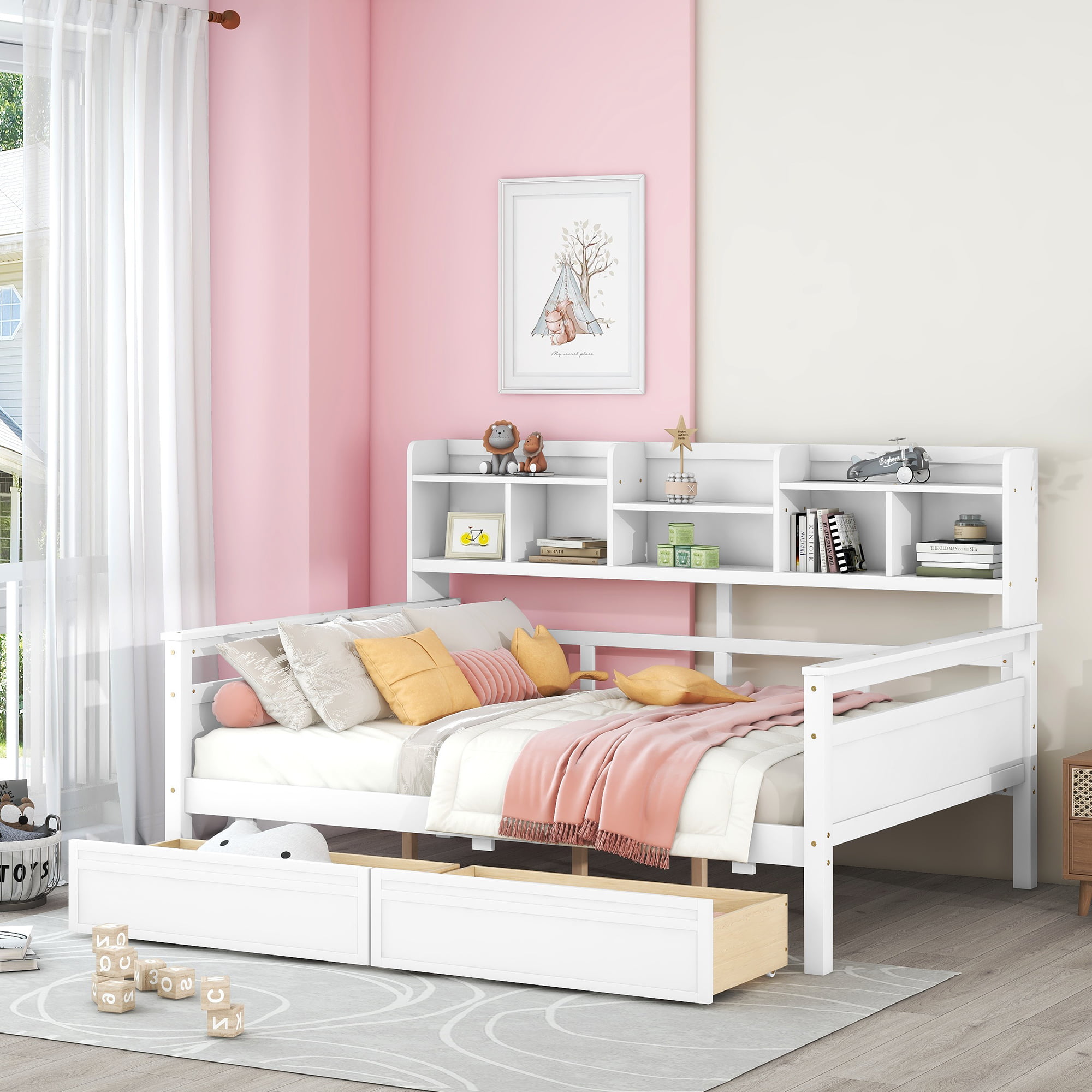 Full Size Daybed With Bedside Shelves And Two Drawers 3 Full Size Daybed With Bedside Shelf And Two Drawers