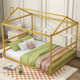 Metal House Shape Platform Bed, Queen Size