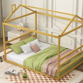 Metal House Shape Platform Bed, Queen Size