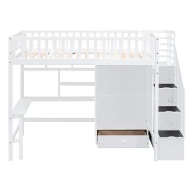 Twin size Loft Bed with Bookshelf, Drawers, Desk, and Wardrobe