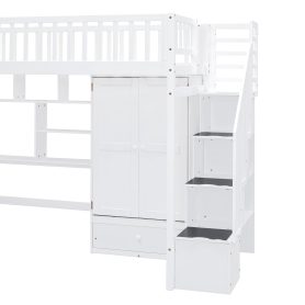 Twin size Loft Bed with Bookshelf, Drawers, Desk, and Wardrobe