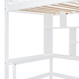 Twin size Loft Bed with Bookshelf, Drawers, Desk, and Wardrobe