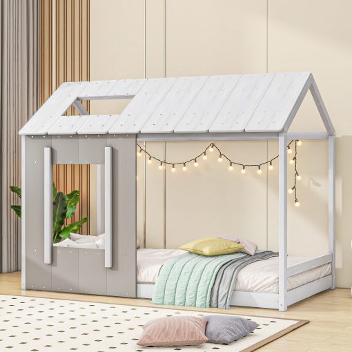 Twin Size House Platform with Roof and Window