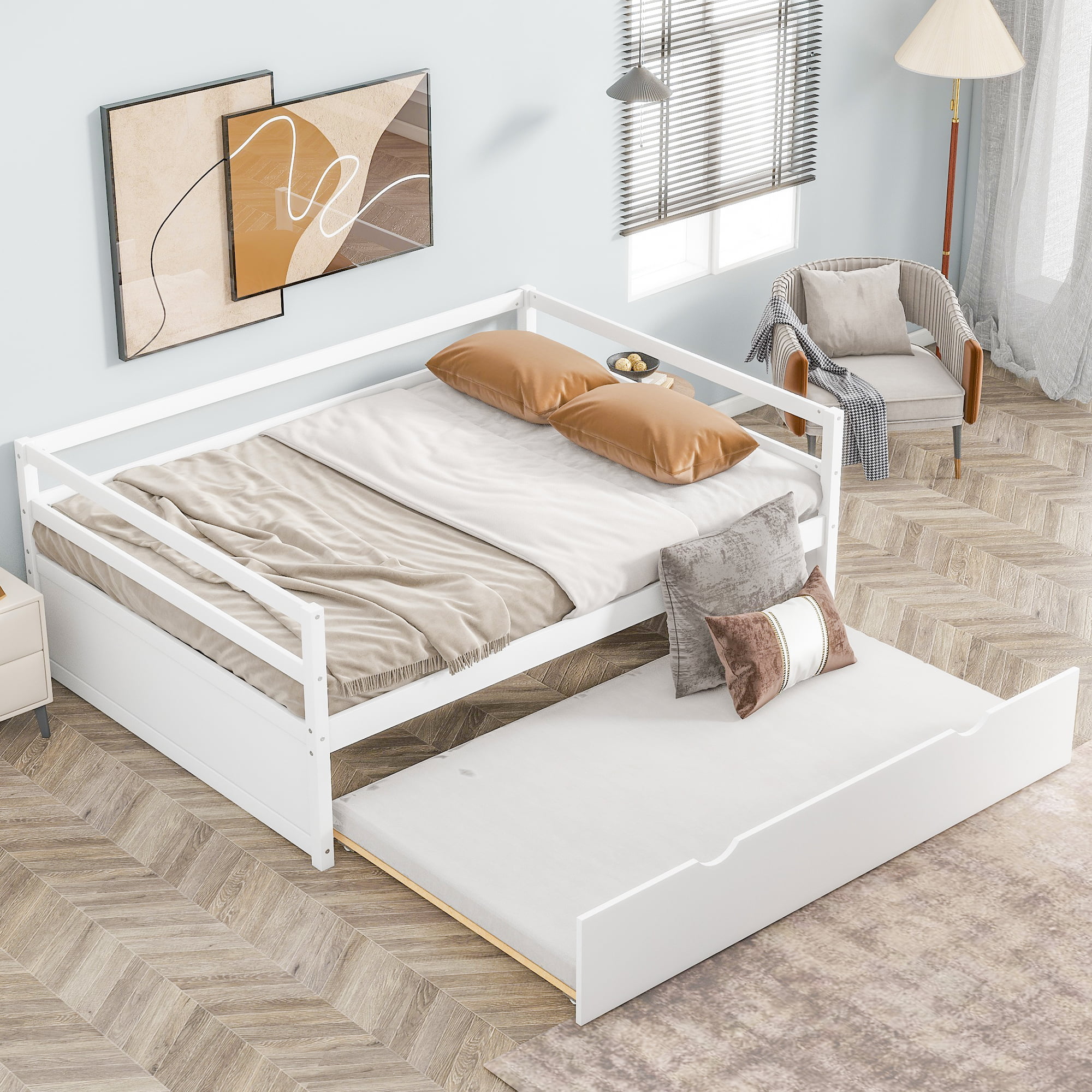 Twin Size Wood Daybed with Twin Size Trundle